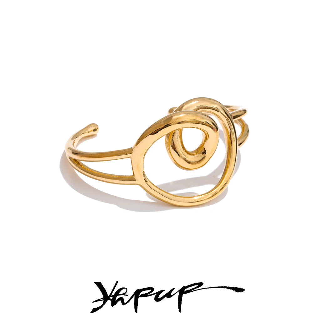 Yhpup-Bracelet ouvert manchette coeur creux minimaliste, acier inoxydable SION L, sweat-shirts plaqués, bijoux de poignet attrayants, degré d'eau