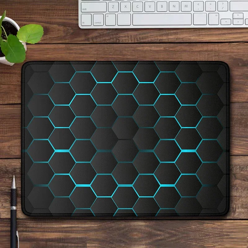 Abstract black hexagon pattern Mouse Pad Small Blue Mousepad Gaming Accessories Office Desk Mat Laptop Computer Mouse Mat