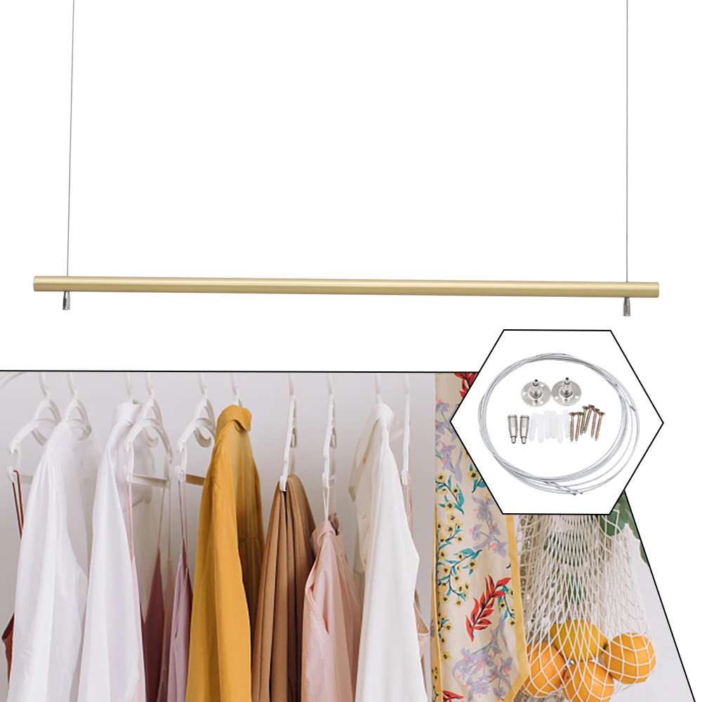 

Ceiling Hanging Clothing Rack, Heavy Duty 66lbs Metal Garment Rail, Height Adjustable Apparel Display for Retail Store Shop Home