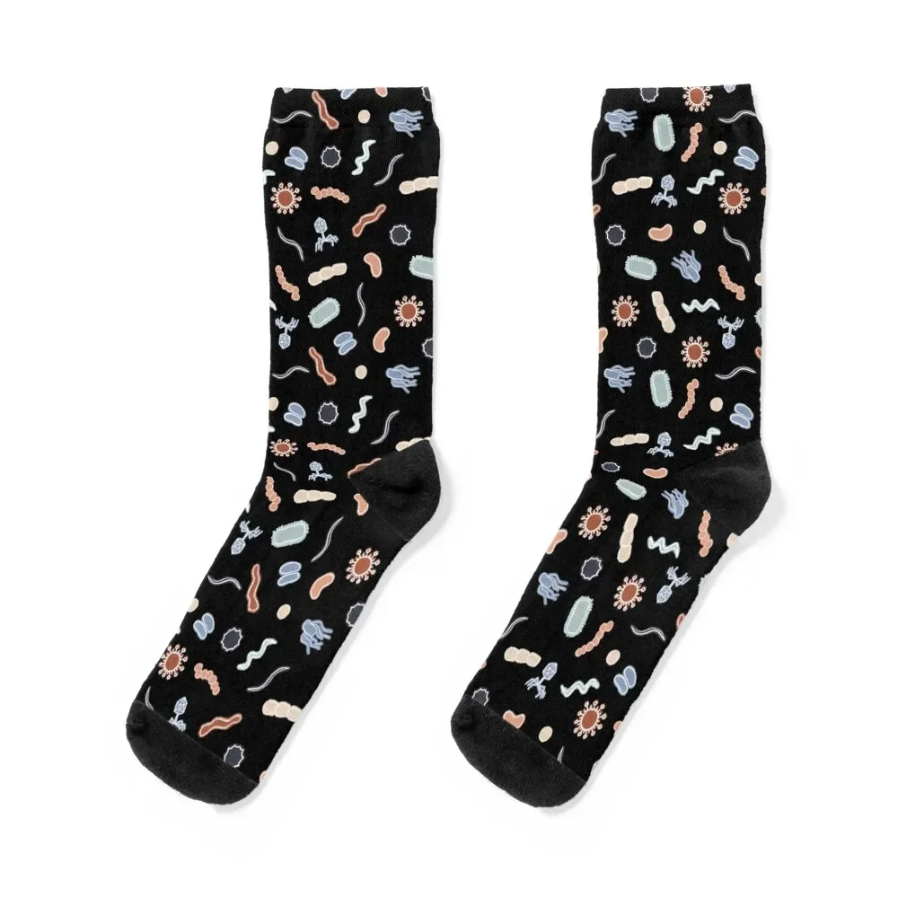 

Vintage Microbiology - White Outlines on Black Socks funny gifts cartoon Boy Socks Women's