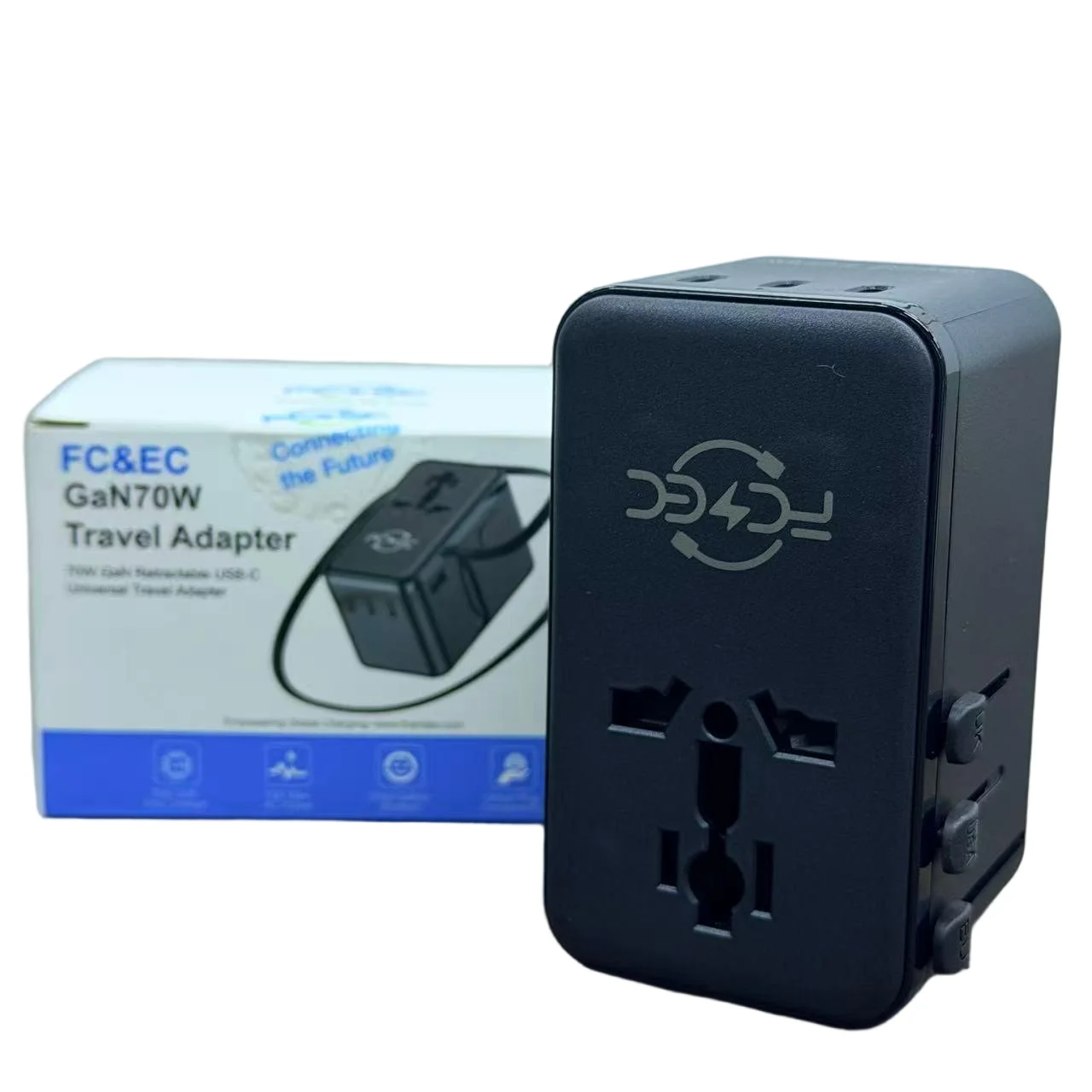 محول شاحن السفر الكل في واحد FC&EC - مقابس الولايات المتحدة والاتحاد الأوروبي والمملكة المتحدة والاتحاد الأفريقي مع 1 USB و3 نوع C عالمي للسفر