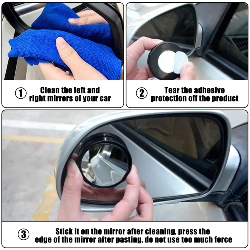 2Pcs Round Frame Convex Blind Spot Mirror Safety Driving Wide-angle 360 Degree Adjustable Clear Rearview Mirror Car Accessories