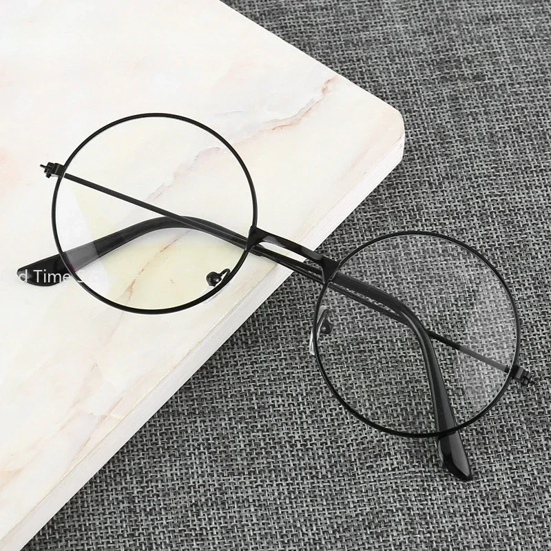 Vintage Transparent Glasses Round Metal Frame Superlight Style Clear Lens Game Eye Glasses  Protection Chic Prevent  Blue Light