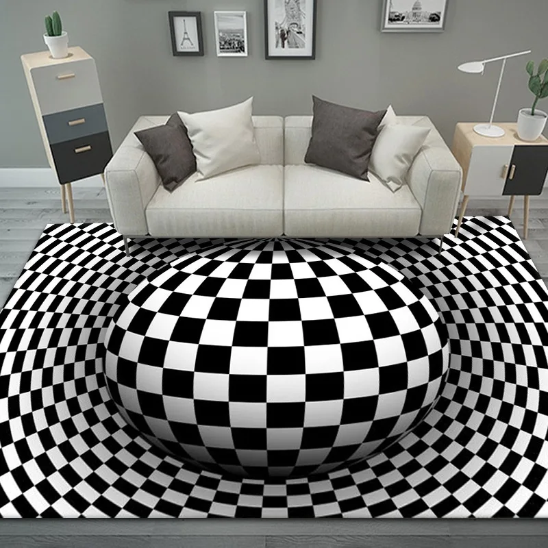 Alfombra redonda de visión 3d, Cojín cuadrado para mesa de centro de sala de estar, dormitorio, blanco y negro, cojín tridimensional para mesa y