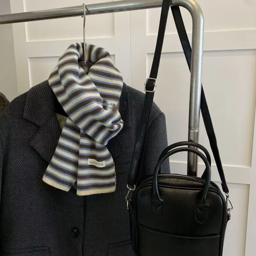 Knitted Fabric Knitted Neck Scarf Stripe Pattern Warm Lining Soft Neck Warmer Casual Design Soft Texture Couple Scarf