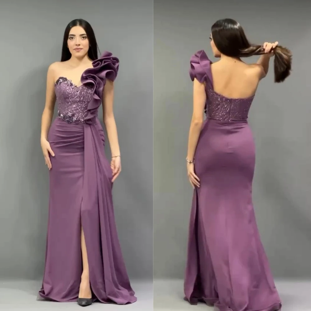 Jiayigong-vestido de noche Formal de estilo moderno brillante, traje plisado de satén con cuentas, un hombro, a medida