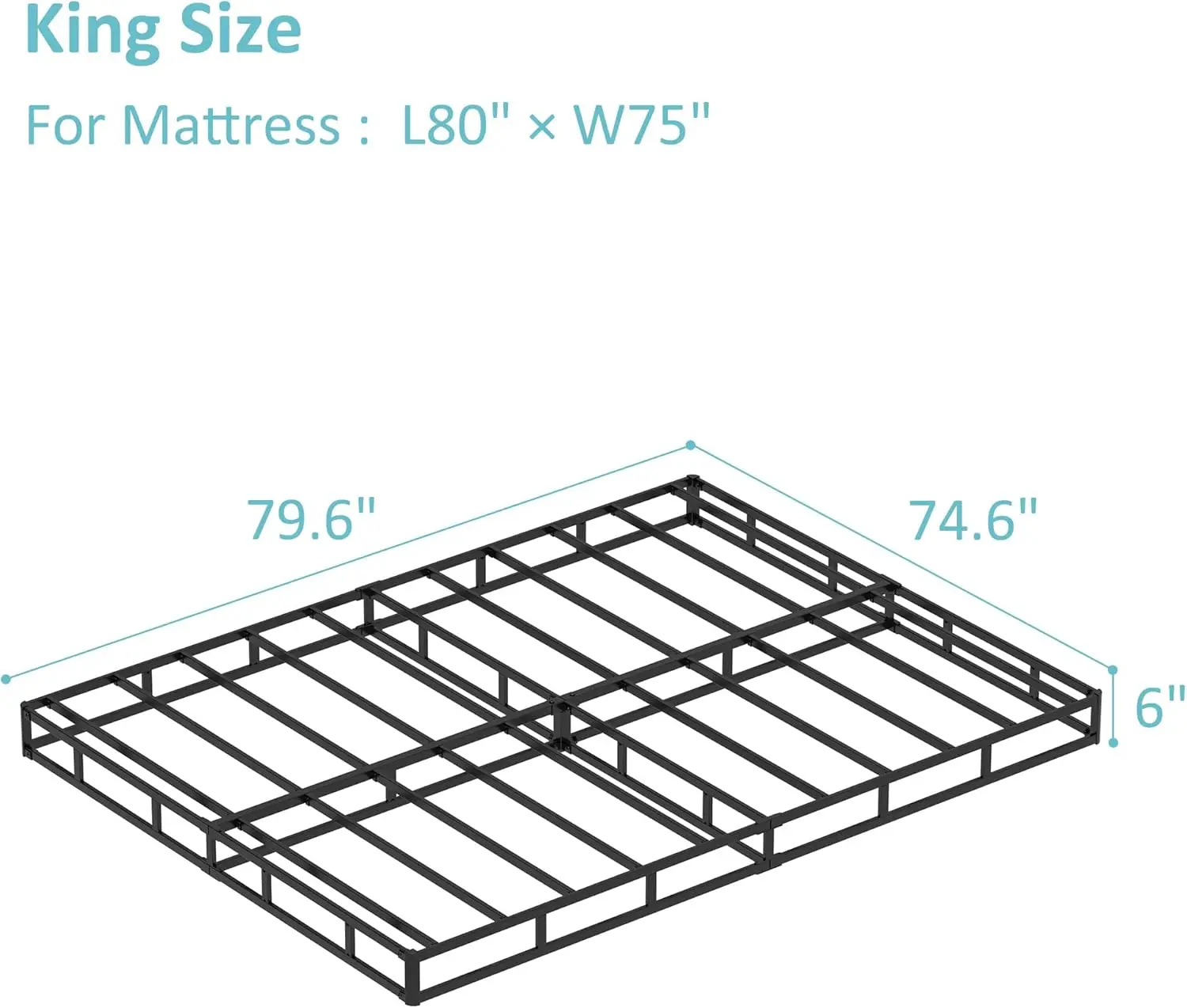 King Box Spring Bed Base 6 Inch, Low Profile Metal Box Spring King With Fabric Cover, 3000 Lbs Max Weight Capacity Mattress