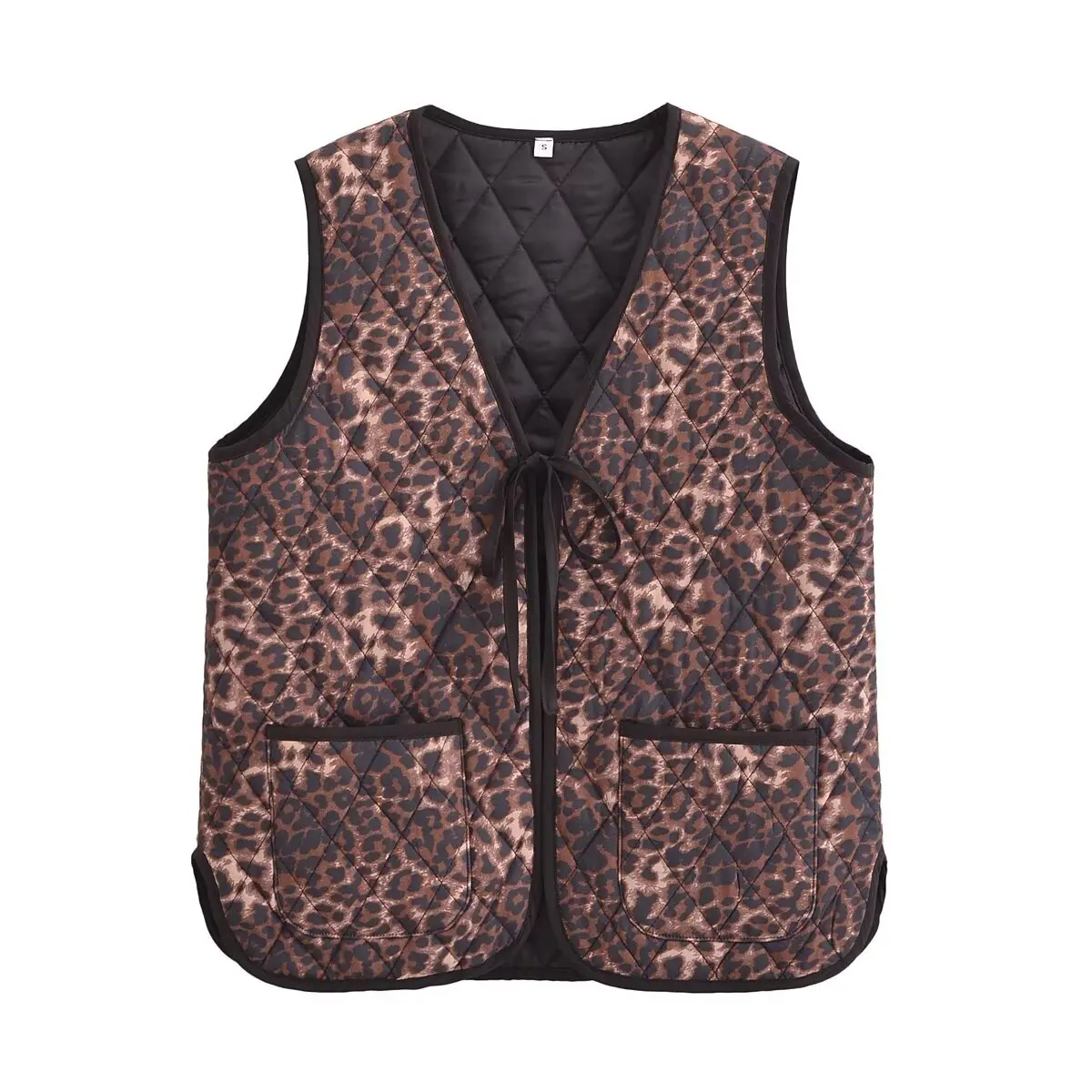 

ZBZA Autumn New Women's Faion Print V-ne Belted Vest Versatile Sle Polyester Fiber Clothing Spring Summer Autumn
