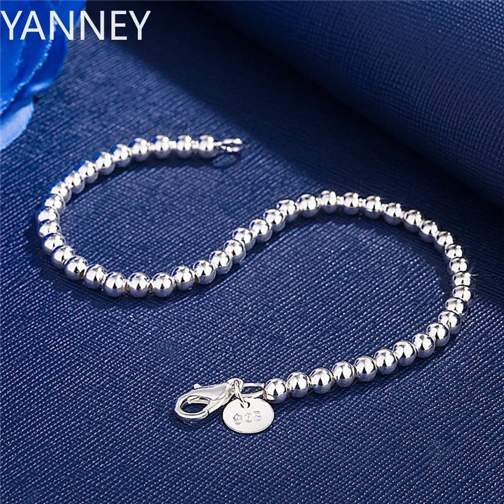 

Christmas gifts charm 925 Sterling Bracelet 4MM beads chain for woman Popular brands jewelry fashion Wedding party