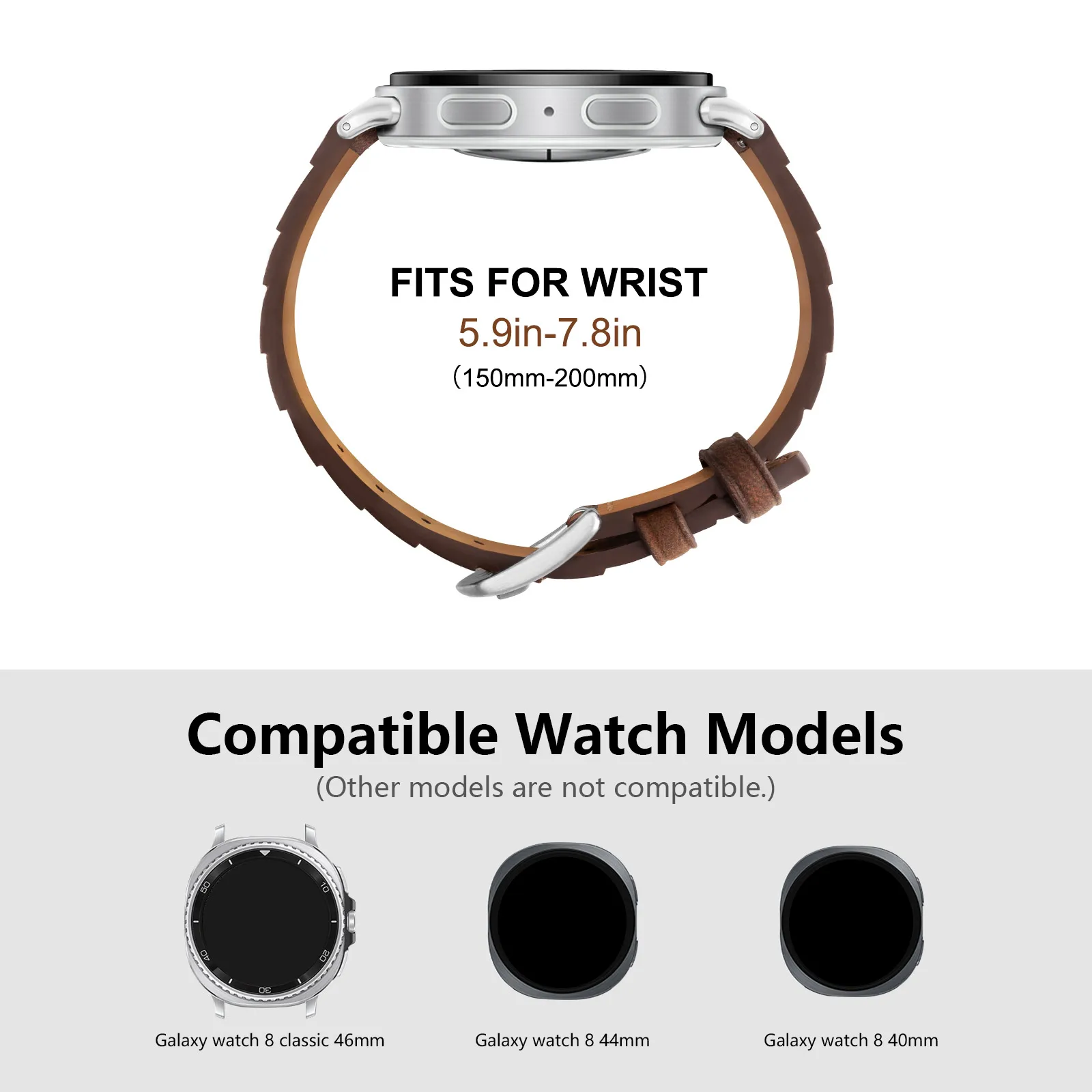 Leather Watch Band for Samsung Galaxy Watch 8 40mm/44mm/46mm Handcrafted Leather Business Fashion Strap for Men and Women