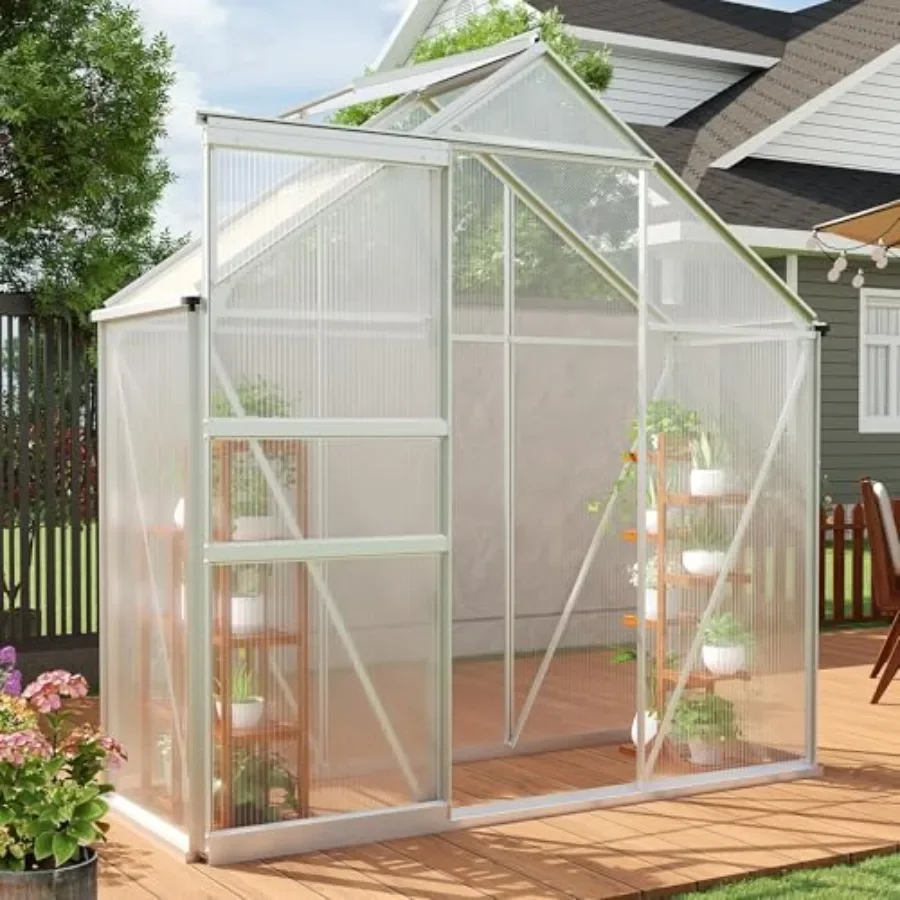 Heavy Duty 6x3 Feet Polycarbonate Walk-in house for Outdoors - Sturdy Aluminum Frame, Sliding Door, Adjustable Roof Vent, Rain