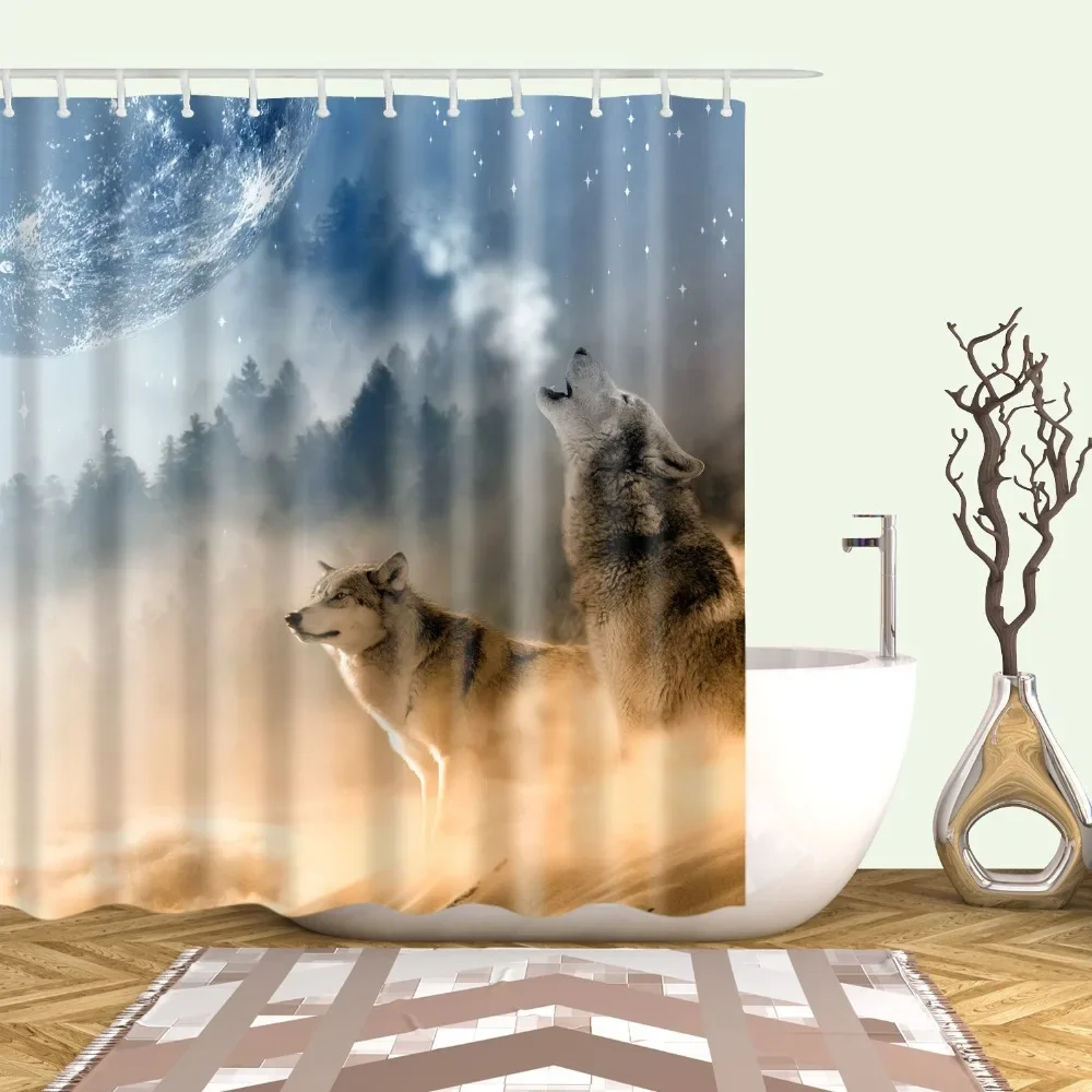 

Animals Fish Wolf Flamingo Owl Cat Elephant Shower Curtains Frabic Waterproof Polyester Bathroom Curtain With Hooks 180x180cm