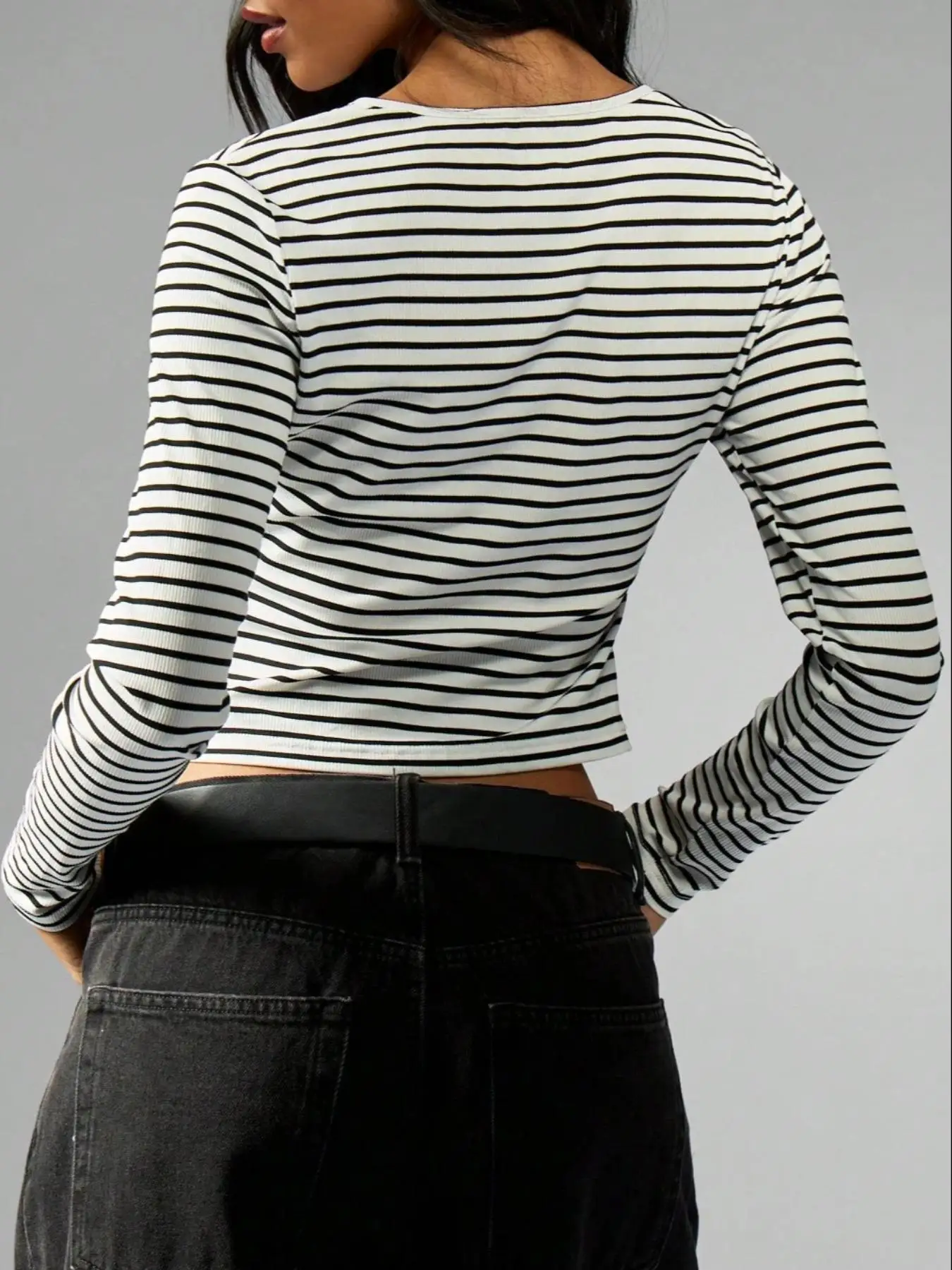 Women's Button-Up Striped T-Shirt Top Casual Everyday Lightweight Fashionable Layering Versatile Shirt