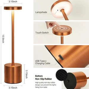 Wiederaufladbare LED -Tischlampe mit Berührungssensor, Desktop -Nachtlicht, drahtloser Leselampe, Restaurant, Hotel, Bar, Schlafzimmerdekoration 10 Hauptverkaufsgolddekoration - №5