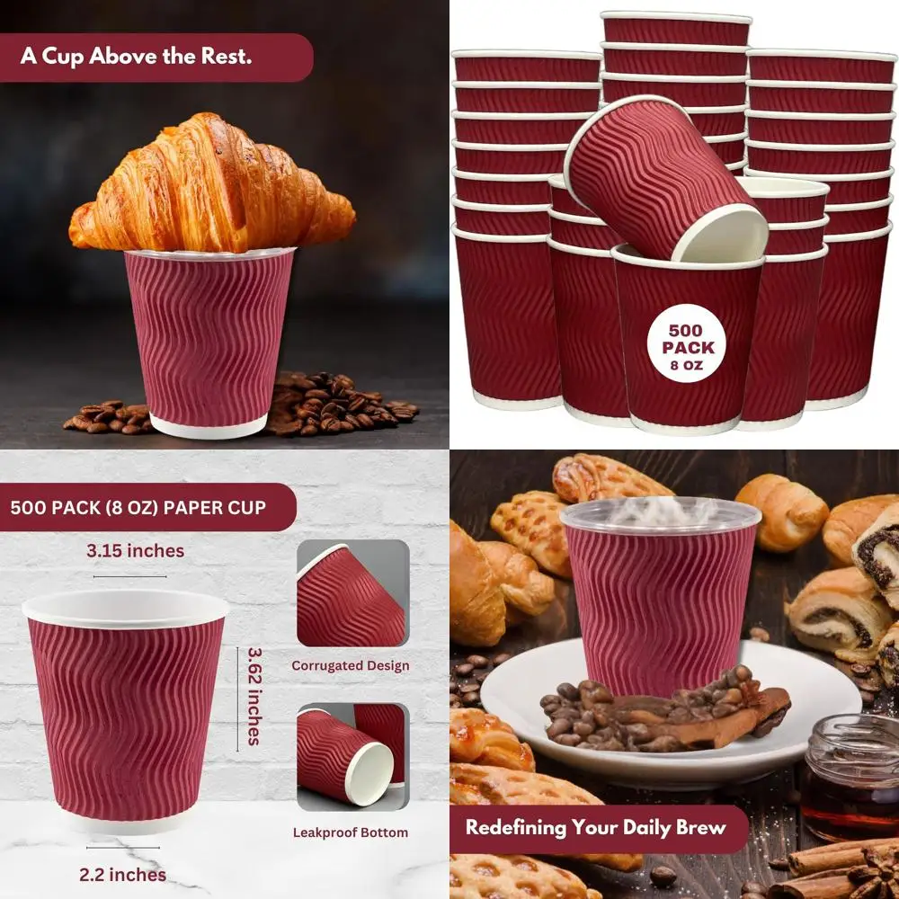 

Изолированные красные бумажные стаканчики с тройными стенками на 8 унций, 500 упаковок — одноразовые для горячих напитков, идеально подходят для чая, эспрессо, вечеринок, офисов и ка.