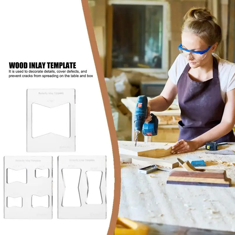 Router Template For Woodworking 3X Butterfly Inlay Template Decorative Transparent Tool Engraving Stencil Accessories For