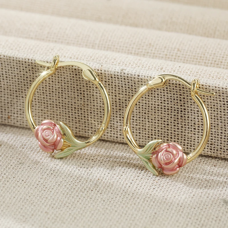 Modische Rosenblüten-Creolen Elegantes Design Damen-Accessoire Stilvolle Ohrringe Schmuck Geschenke