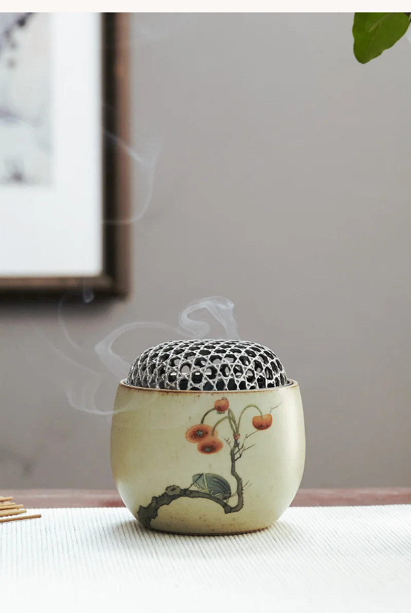 Hand Painted Ceramic Incense Burner Incense Burner Sandalwood Incense Holder New Chinese Retro Tea Ceremony Decoration Crafts