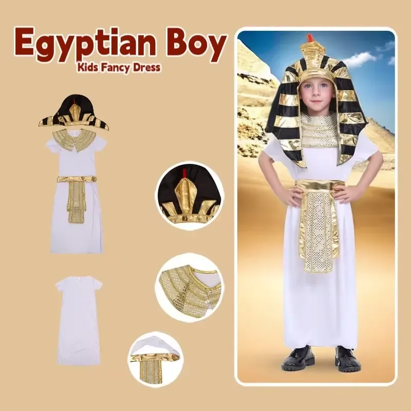 Boy Ancient Egyptian King Pharaoh Historical Theme Party Costume