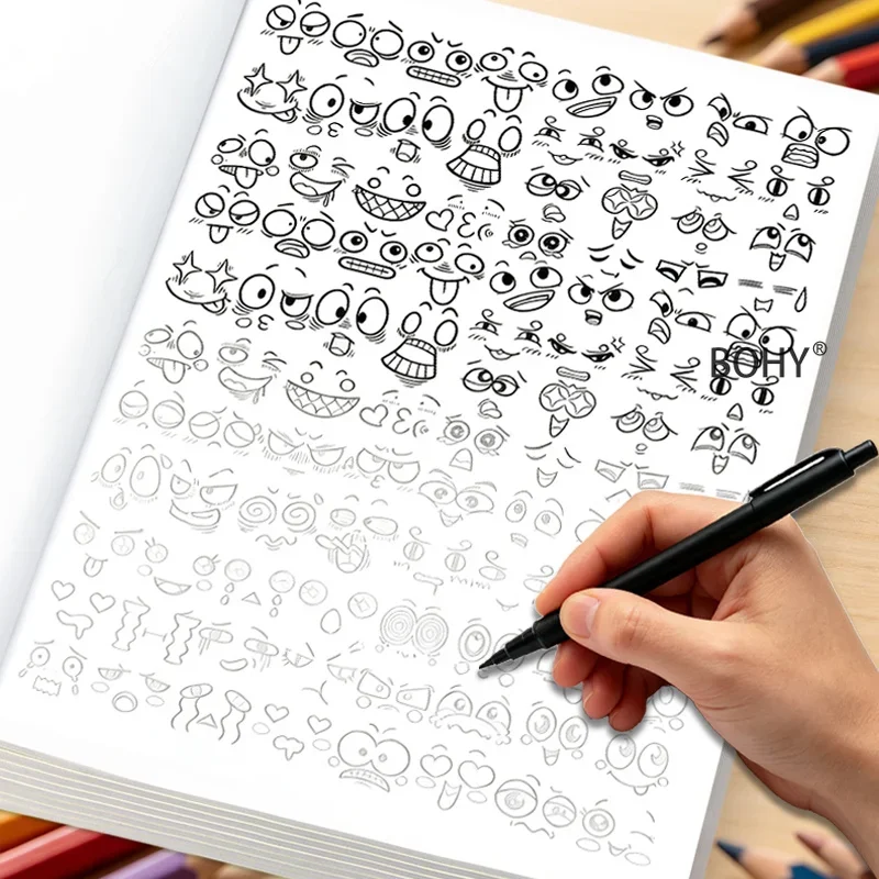 1 Emoji Painting and Coloring Album, Include Multi Style Hairstyles and Facial Shapes/simple Block Character Portraits, 40 Pages