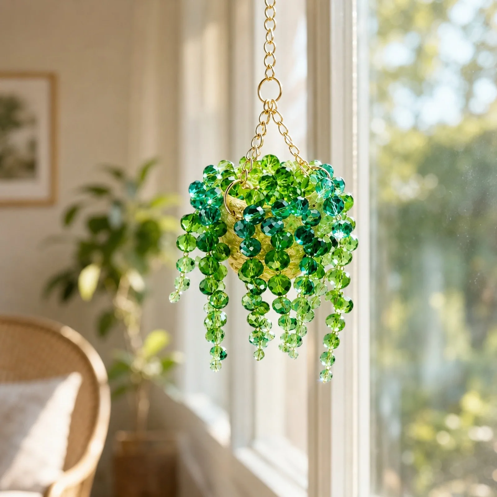 Crystal Sun Plant Hanger Multi-Beaded Green Beaded Plant Kit High-temperature Resistance for Bohemian-Style Decor Enthusiast