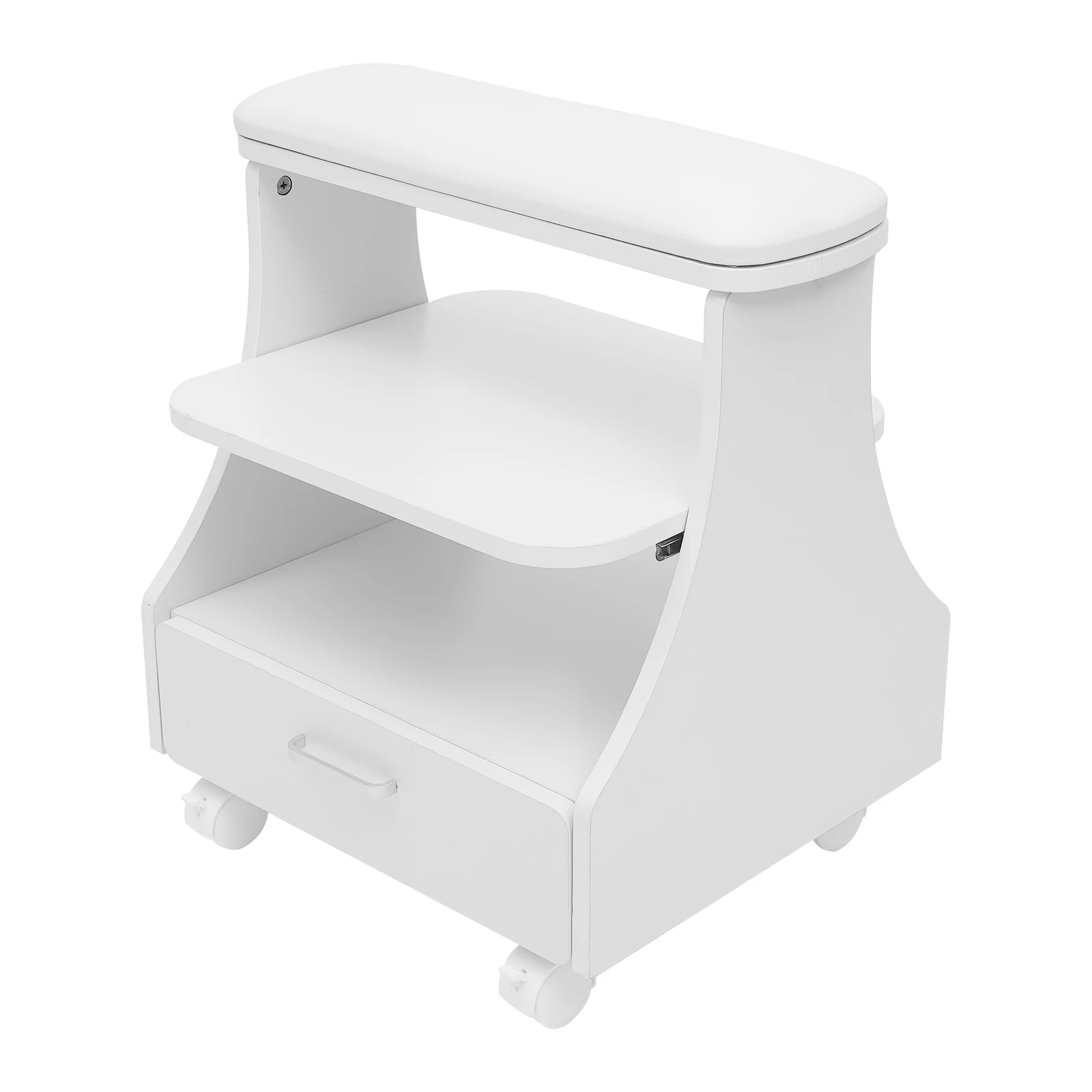 Reposapiés de 3 niveles, taburete para manicura, carrito para pedicura, carrito para baño de pies con 4 ruedas para tiendas de salón de belleza, 50kg, blanco/negro/rosa