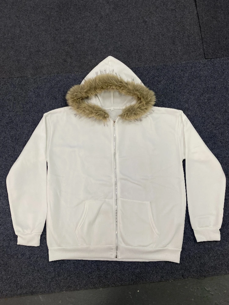 2025 fashion vintage fur collar hooded jacket y2k trendy men's and women's zipper sweatshirt jacket ins