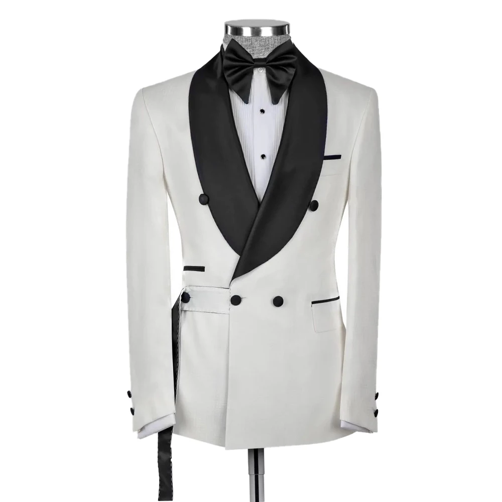 Esmoquin de boda para hombre, chal blanco y negro con solapa, abrigo de noche para novio, ropa de fiesta de cumpleaños, una pieza