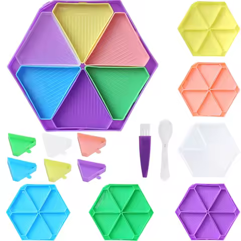 6 Grid Palette Diamond Painting Tray Kits Hexagon Large Capacity Drill Plate Diamond Painting Pen Art Beading Cross Stitch Tools