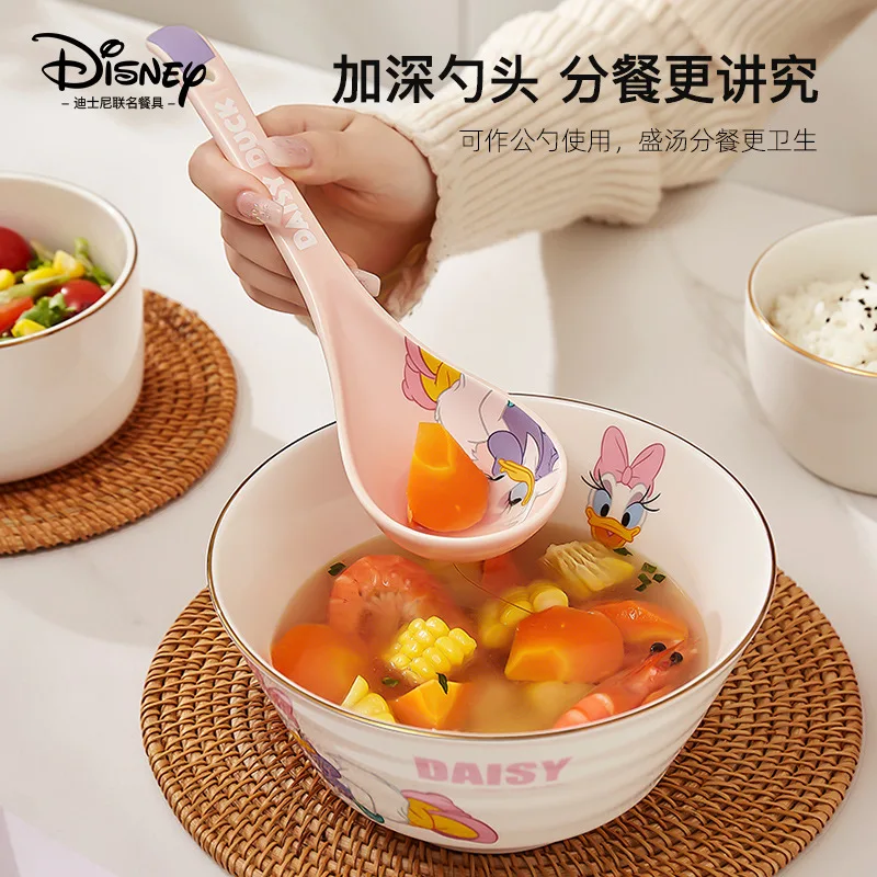 Kawaii Disney Anime Hobby Mickey Mouse Daisy Duck Porcelain Spoon Household Large Long Handled Soup Spoon