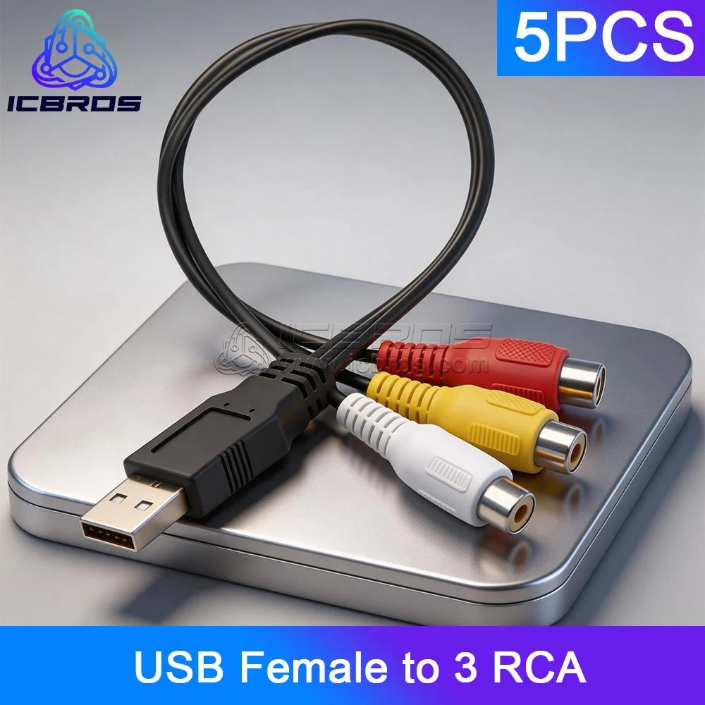 5pcs USB to 3RCA Cable USB Female to 3 RCA Rgb Video AV Composite Adapter Converter Cable Cord Connector Lead for TV PC DVR