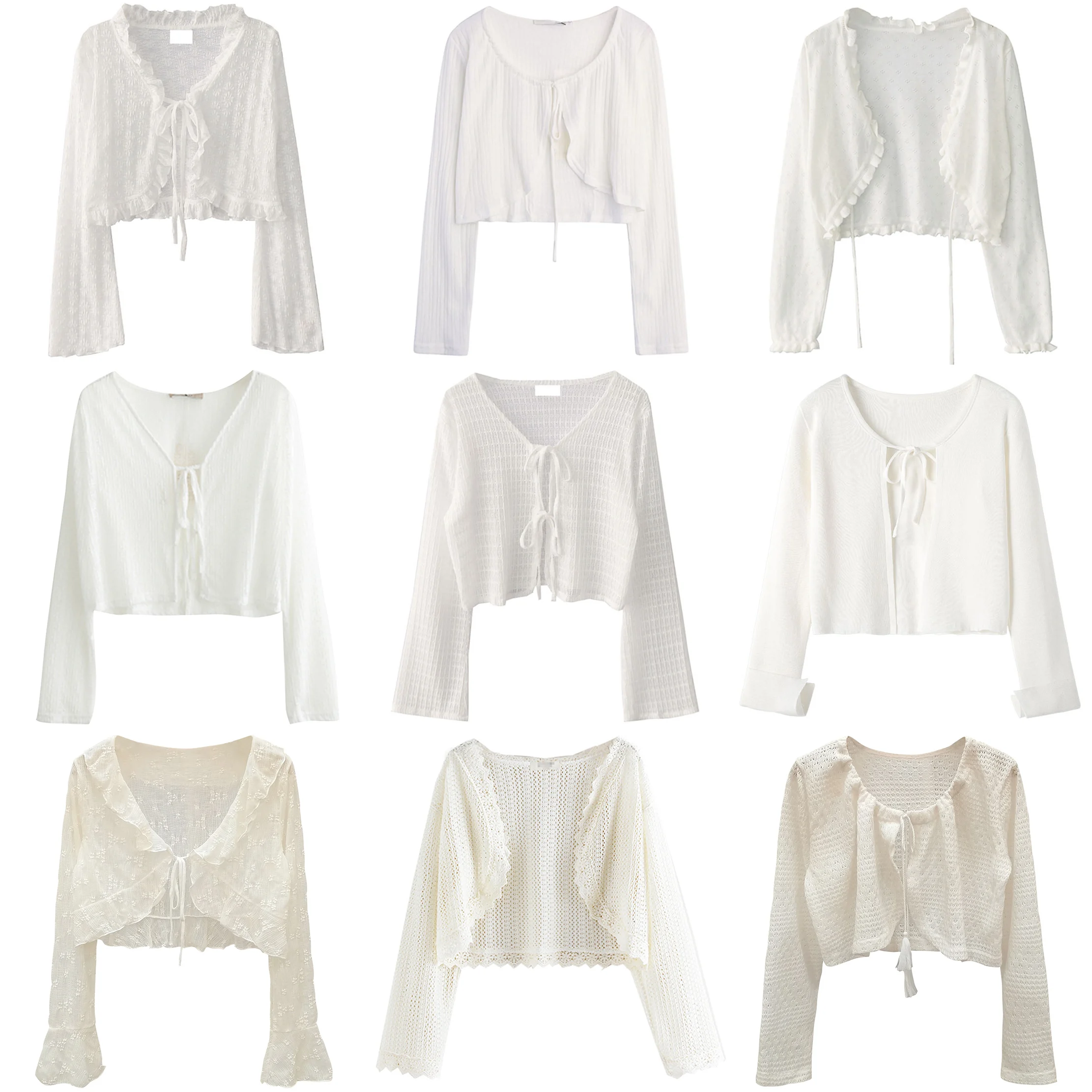 

Белый летний тонкий кардиган-жилет для женщин, прозрачное кружевное болеро с V-образным вырезом, длинный рукав