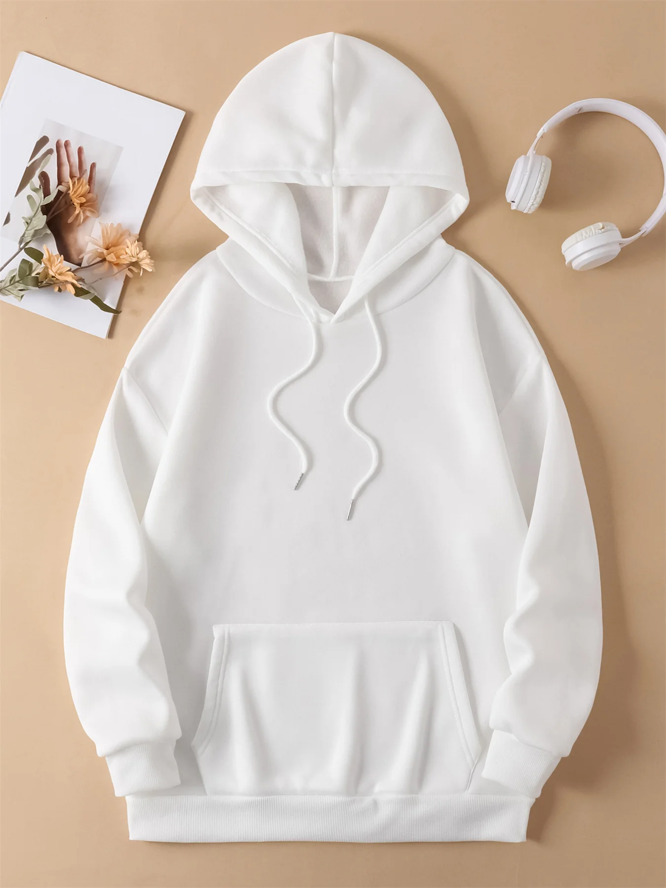 Women's autumn and winter casual hoodie with skull and floral print hooded drawstring round neck long sleeved warm pullover