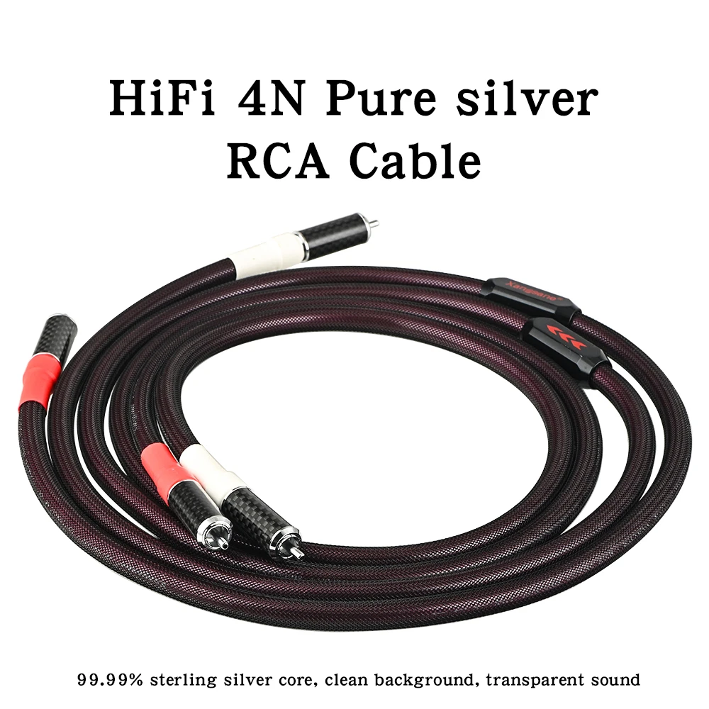 HiFi Rectangular 4N Sterling Silver Conductor High Density Shielding HIFI Audio Signal Line carbon fibre RCA Connection audi