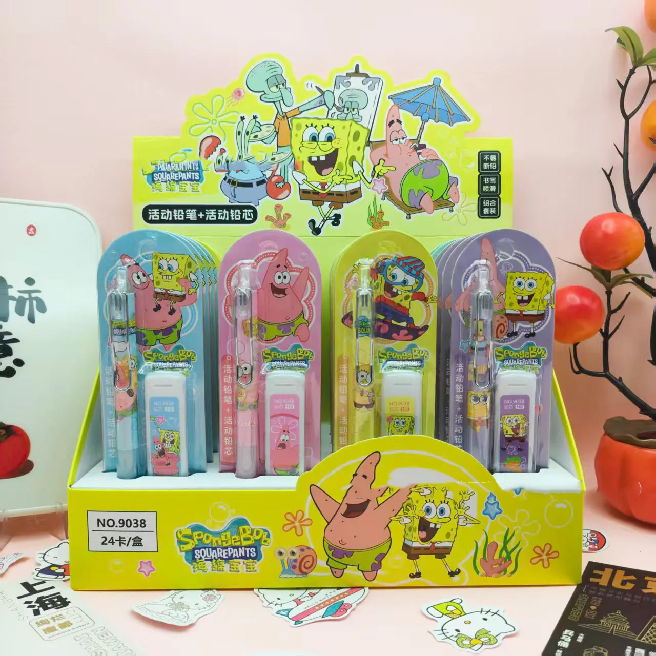 New model Spongebob Mechanical Pencil Set Cartoon 0.5mm Stationery Refill Not Easy To Break Lead Automatic Pencil
