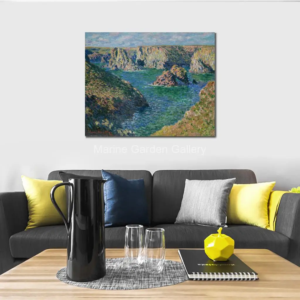 

Ручная роспись: Картина маслом «Порт Доннан, Бель-Иль» Клода Моне, импрессионистский морской пейзаж для современного декора гостиной