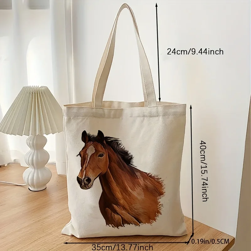 Simple Horse Print Shoulder Bag, Lightweight Shopper Bag, All-Match Bag for Work Horse Lover Tote Bag