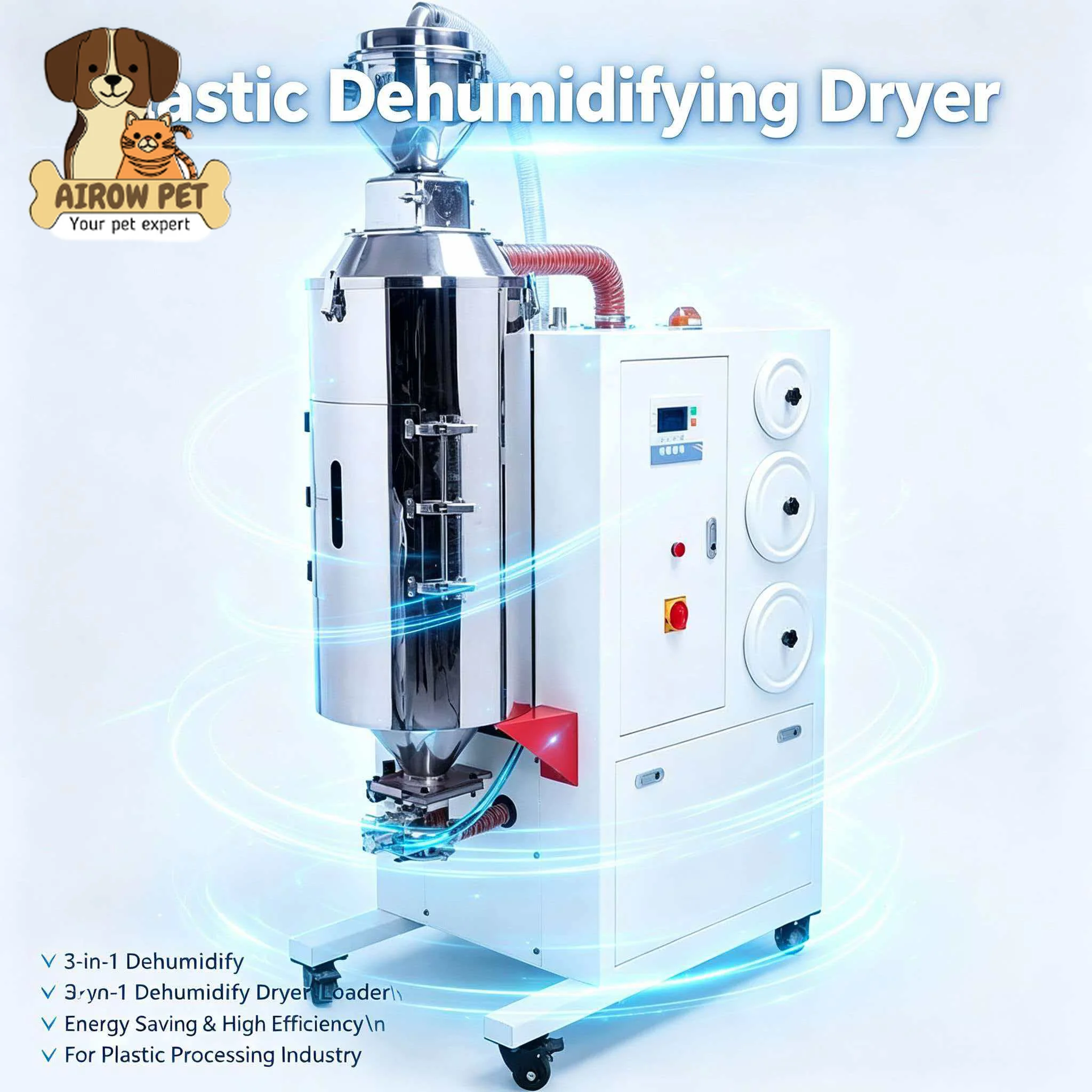 AIROW 3 in 1 Honeycomb Desiccant Wheel Dehumidifier Dryer | Plastic Auto Loader Integrated Drying Machine