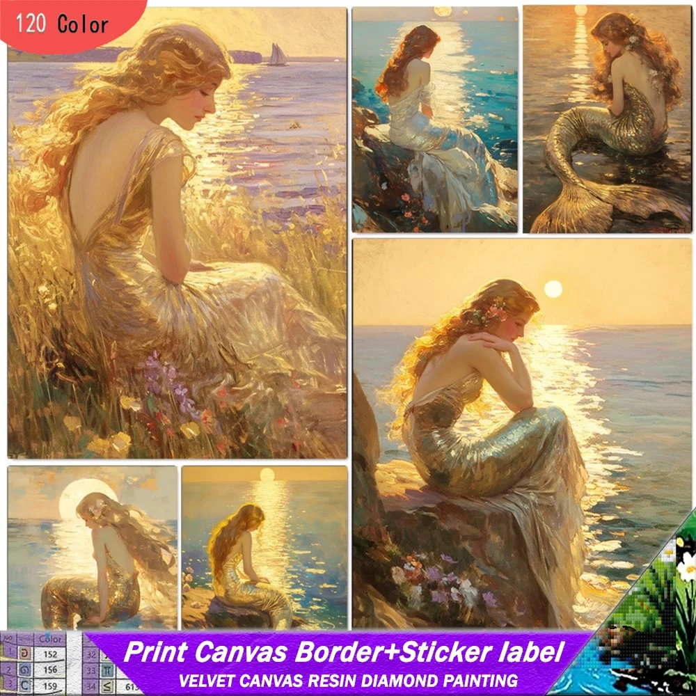 

Diy 5d 120 Color Resin Diamond Painting With Sticker Sale Mermaid Serie Girl Picture Full Mosaic Embroidery Kids Gift Wall Decor