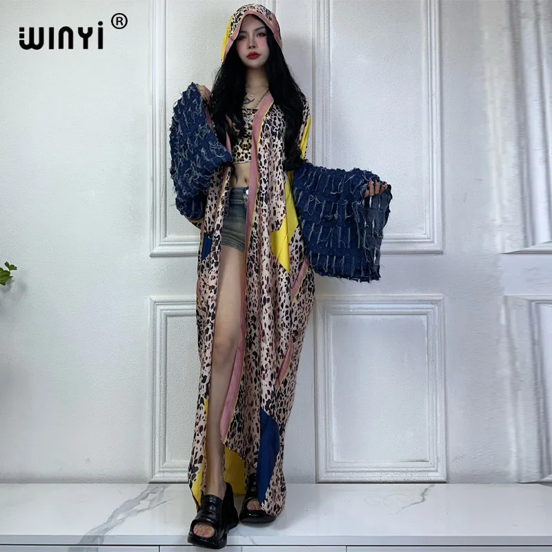 WINYI kimono Afrika gaun maxi pakaian pantai penutup elegan Cardigan pakaian pantai untuk wanita mode cetak Jeans desain mantel seksi