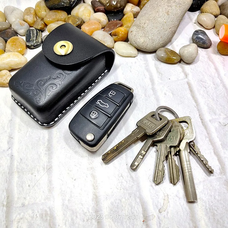 Large-Size Blongk Universal Car Key Holder Waist Bag Car Key Case Pack Genuine Leather Sheath Hand-Made Customized DFD