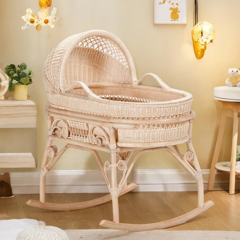 Rattan Baby Cradle Sleeping Basket Vintage Baby Bed Real Rattan Bed Movable Rocking Bed