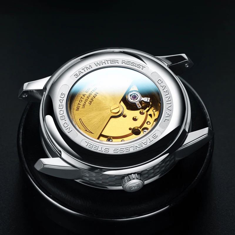 CARNIVAL Watch For Men Luxury Rome Time Automatic Mechanical Watches Gray Dial Date Business Men\'s Watch Relogio Masculino