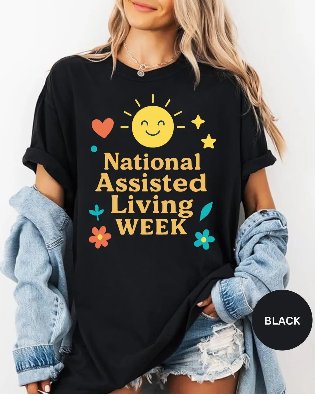 Women's Plus Size National Assisted Living Week T-shirt  Cotton Breathable Fashionable and Versatile Unisex Streetwear Oversized