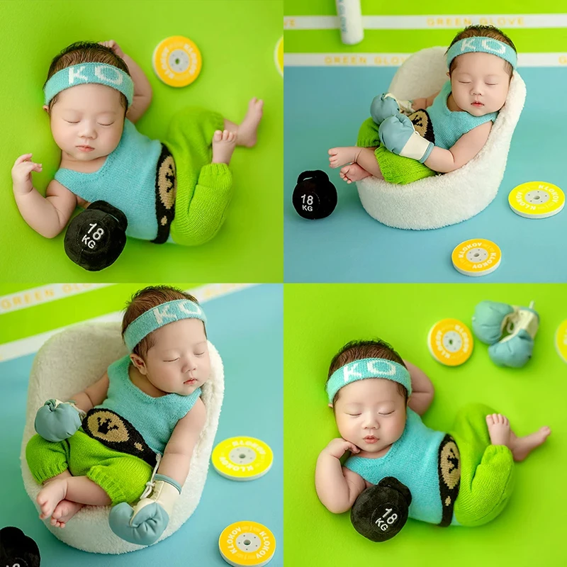 Accesorios de fotografía para recién nacidos, Bóxer azul y verde, accesorios de fotografía para bebés, niñas y niños