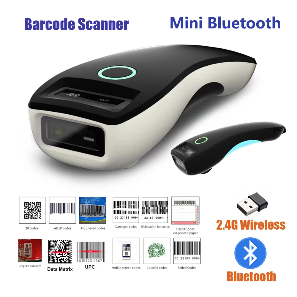 Mini 2D Barcode Scanner W6 Wireless Bluetooth Handheld Portable 1D 2D QR Code Data Matrix PDF417 Reader With Storage Function