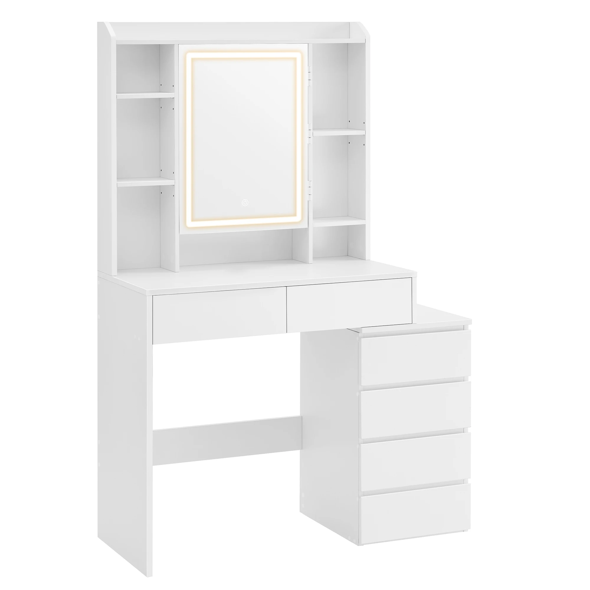 VASAGLE Vanity per trucco con luci LED a luminosità regolabile, specchio, scomparti aperti, ripiani