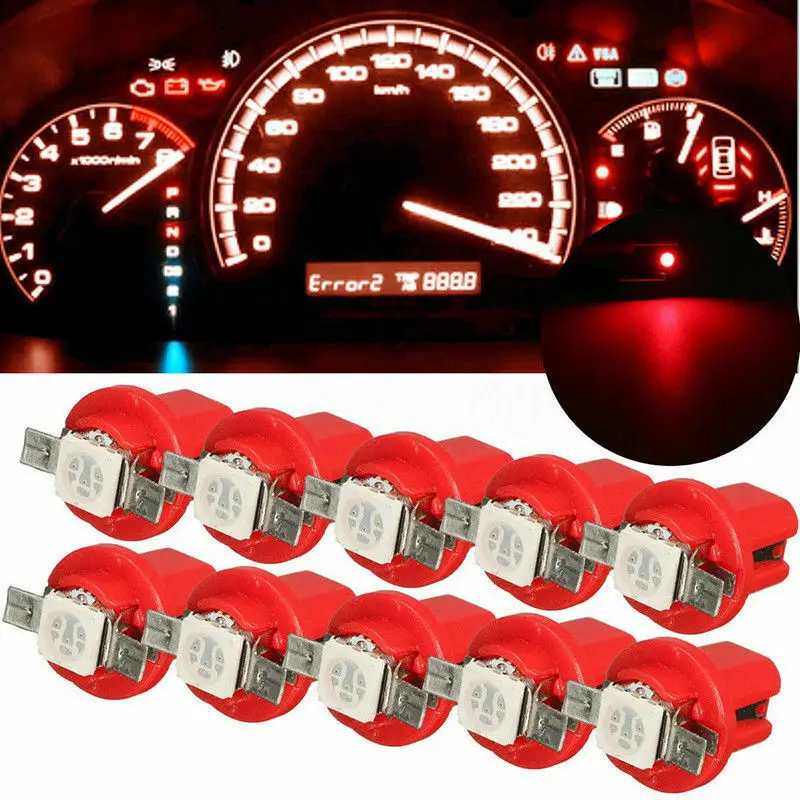 10pcs 5 Colors T5 Car LED Dashboard Indicator Light B8.5D 5050 1SMD Dashboard Gauge Instrument T5 Bulb Universal Car Accessories