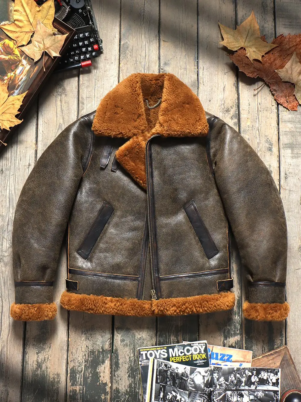 Tailor Brando Original Merino Thick Shearling B3 Classic Pilot Jacket Men's Genuine Fur Winter Warm Leather Jacket