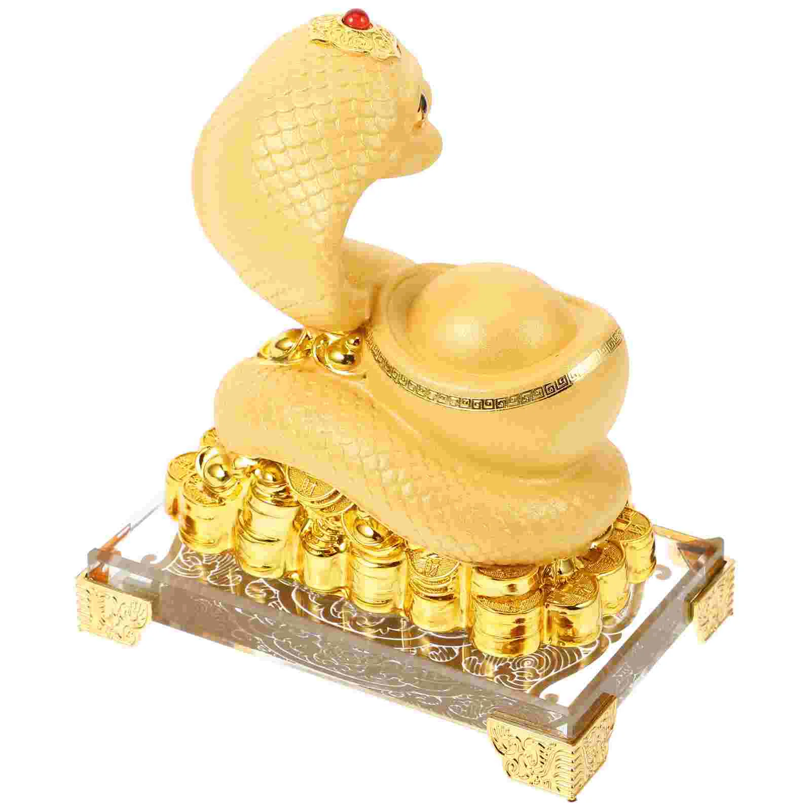 

Year of The Snake Ornaments Gold Accent Decor Chinese Crafts Statue Brass Zodiac Resin